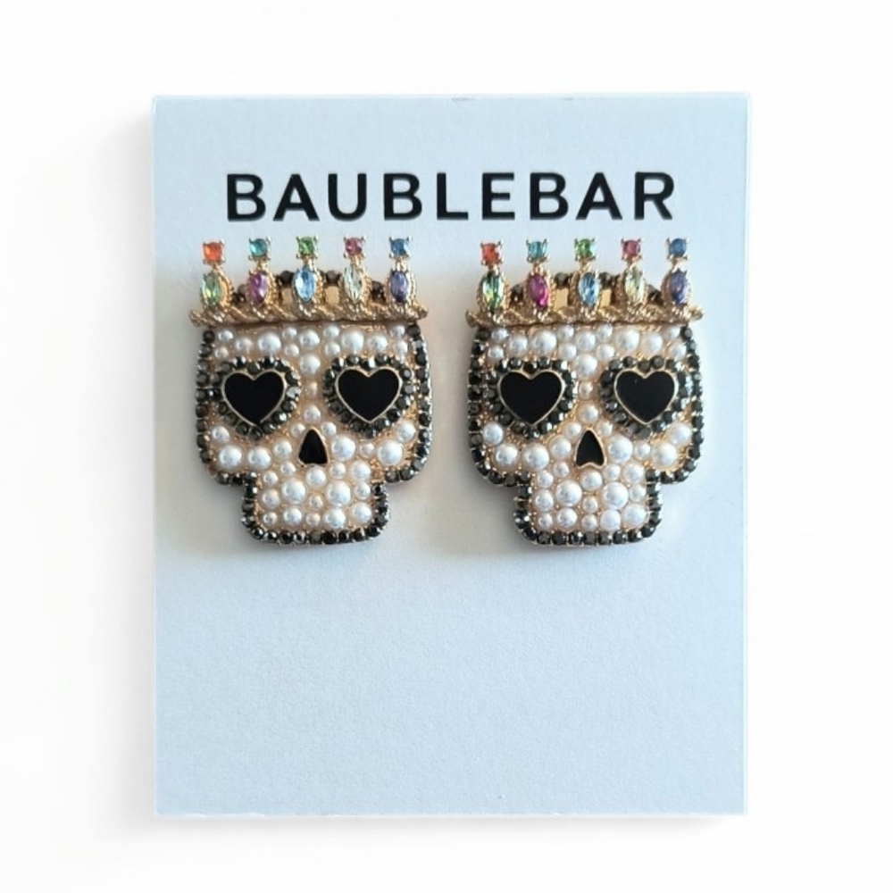 BaubleBar Multicolor Crown King Skull Earrings